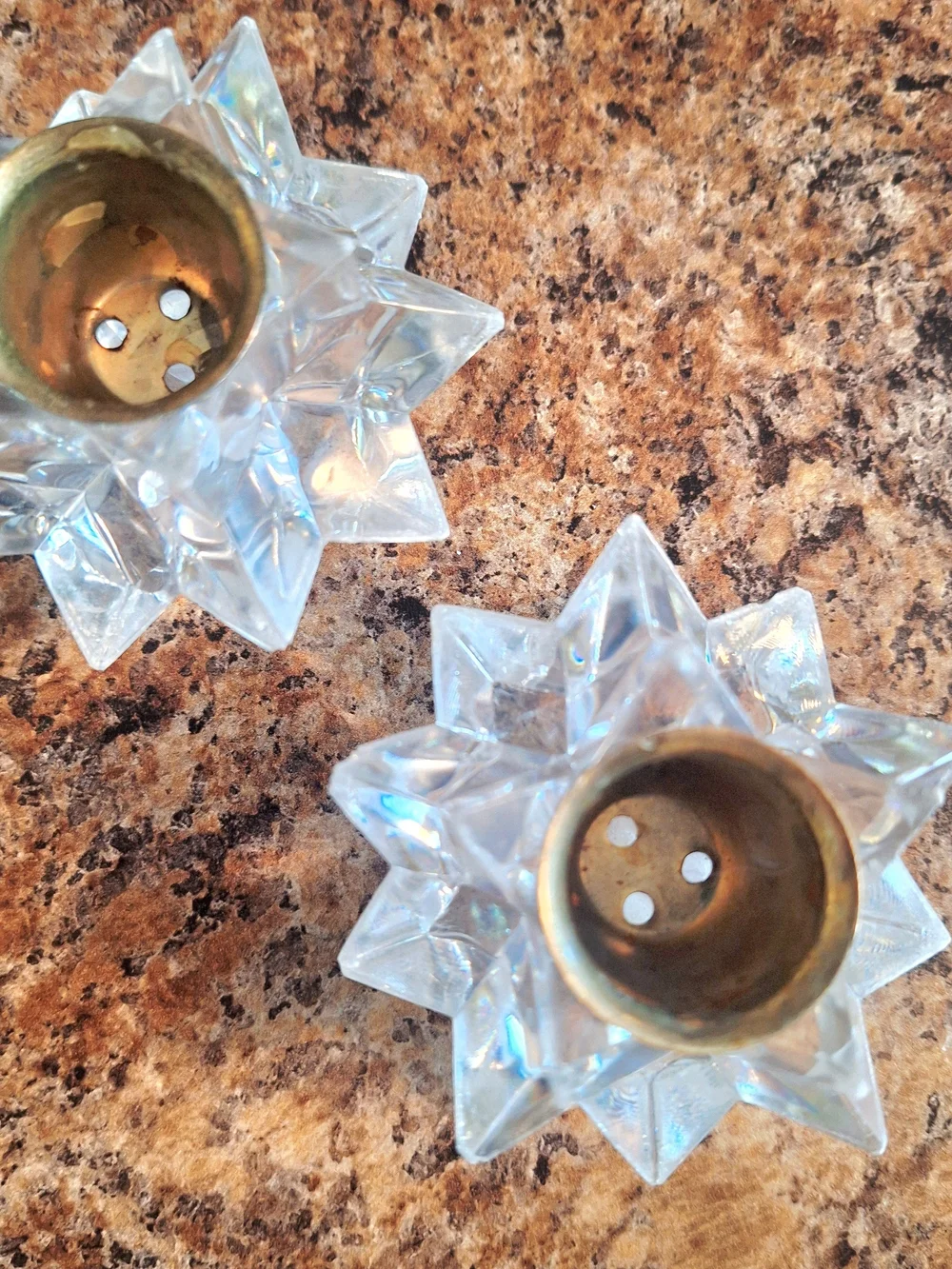 Vintage Crystal Clear Lucite Starburst CANDLE HOLDERS - Set Of 2